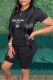 Black Street Print Letter O Neck Short Sleeve Two Pieces