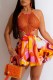 Orange Sexy Print Hollowed Out See-through Backless Halter Sleeveless Dress Dresses