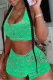 Green Casual Print Patchwork U Neck Sleeveless Two Pieces