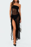 Pink Sexy Solid Patchwork Flounce Slit Strapless Irregular Dress Dresses