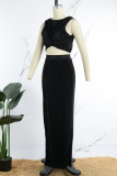 Red Sexy Solid Patchwork Slit Fold O Neck Sleeveless Two Pieces