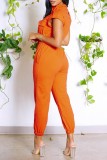 White Casual Solid Patchwork Zipper Collar Regular Jumpsuits