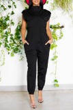 White Casual Solid Patchwork Zipper Collar Regular Jumpsuits