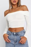 White Casual Solid Patchwork Off the Shoulder Tops