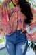 Pink Casual Print Patchwork Slit Half A Turtleneck Tops