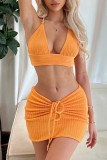 White Sexy Solid Bandage Backless Halter Sleeveless Two Pieces