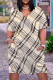 Light Khaki Casual Print Patchwork V Neck Short Sleeve Dress