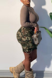 Camouflage Casual Camouflage Print Patchwork Regular High Waist Conventional Full Print Shorts