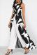 Black White Casual Solid Slit Contrast O Neck Regular Jumpsuits