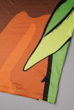 Green Orange Sexy Print Basic Turtleneck Sleeveless Dress Dresses