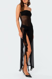 Pink Sexy Solid Patchwork Flounce Slit Strapless Irregular Dress Dresses
