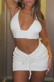 White Sexy Solid Bandage Backless Halter Sleeveless Two Pieces