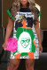 Green Casual Print Patchwork O Neck Short Sleeve Dress