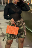 Camouflage Casual Camouflage Print Patchwork Regular High Waist Conventional Full Print Shorts