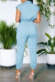 White Casual Solid Patchwork Zipper Collar Regular Jumpsuits