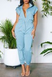 White Casual Solid Patchwork Zipper Collar Regular Jumpsuits