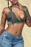 Camouflage Sexy Camouflage Print Bandage Backless Halter Tops