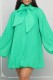 Green Casual Solid Patchwork With Bow Turtleneck Long Sleeve Dresses