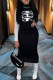 Black Casual Print Patchwork Turtleneck Long Sleeve Dresses