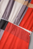 Red Casual Print Patchwork Oblique Collar Short Sleeve Dress Dresses