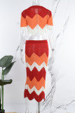 Red Sexy Casual Patchwork Contrast Turndown Collar Short Sleeve Two Pieces