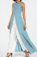 Sky Blue Casual Solid Slit Contrast O Neck Regular Jumpsuits