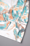 Blue Sexy Print Patchwork Spaghetti Strap One Step Skirt Dresses