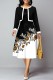 Black Casual Print Patchwork O Neck Long Sleeve Two Pieces