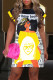 Yellow Casual Print Patchwork O Neck Short Sleeve Dress