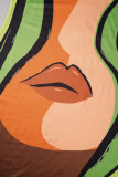 Green Orange Sexy Print Basic Turtleneck Sleeveless Dress Dresses
