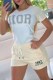 Light Yellow Casual Letter Print Embroidered Patchwork O Neck Short Sleeve Two Pieces