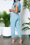 White Casual Solid Patchwork Zipper Collar Regular Jumpsuits