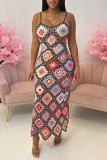 Multicolor Sexy Print Frenulum Backless Spaghetti Strap Long Dress Dresses