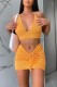 Orange Sexy Solid Bandage Backless Halter Sleeveless Two Pieces