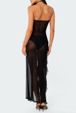 Pink Sexy Solid Patchwork Flounce Slit Strapless Irregular Dress Dresses
