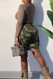 Camouflage Casual Camouflage Print Patchwork Regular High Waist Conventional Full Print Shorts