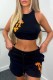 Black Casual Print Basic O Neck Sleeveless Two Pieces