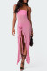 Pink Sexy Solid Patchwork Flounce Slit Strapless Irregular Dress Dresses