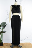 Red Sexy Solid Patchwork Slit Fold O Neck Sleeveless Two Pieces