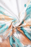 Blue Sexy Print Patchwork Spaghetti Strap One Step Skirt Dresses