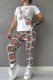Colour Casual Print Letter O Neck Short Sleeve Two Pieces