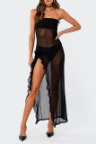 Pink Sexy Solid Patchwork Flounce Slit Strapless Irregular Dress Dresses