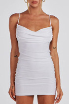 White Sexy Solid Backless Fold Strap Design Spaghetti Strap Dresses
