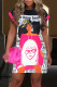 Black Casual Print Patchwork O Neck Short Sleeve Dress