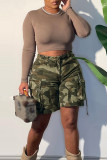 Camouflage Casual Camouflage Print Patchwork Regular High Waist Conventional Full Print Shorts