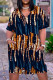 Dark Blue Casual Print Patchwork V Neck Short Sleeve Dress