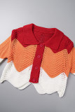 Red Sexy Casual Patchwork Contrast Turndown Collar Short Sleeve Two Pieces