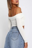 White Casual Solid Patchwork Off the Shoulder Tops
