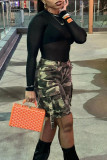 Camouflage Casual Camouflage Print Patchwork Regular High Waist Conventional Full Print Shorts