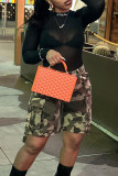 Camouflage Casual Camouflage Print Patchwork Regular High Waist Conventional Full Print Shorts
